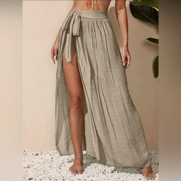 Bohemian Travel Sexy Simple Wrap Cover Up Skirt Leopard Print Solid Color NEW - Picture 3 of 7